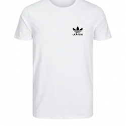 T-SHIRT 100% ΒΑΜΒΑΚΙ ΜΕ LOGO - ΛΕΥΚΟ - ADIDAS ΤΡΙΦΥΛΛΙ ΜΙΚΡΟ