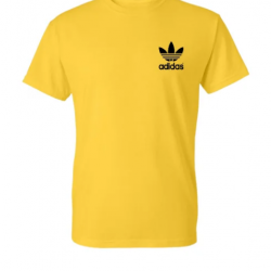 T-SHIRT 100% ΒΑΜΒΑΚΙ ΜΕ LOGO - ΚΙΤΡΙΝΟ - ADIDAS ΤΡΙΦΥΛΛΙ ΜΙΚΡΟ