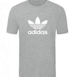 T-SHIRT 100% ΒΑΜΒΑΚΙ ΜΕ LOGO - ΓΚΡΙ - ADIDAS ΤΡΙΦΥΛΛΙ ΜΕΓΑΛΟ