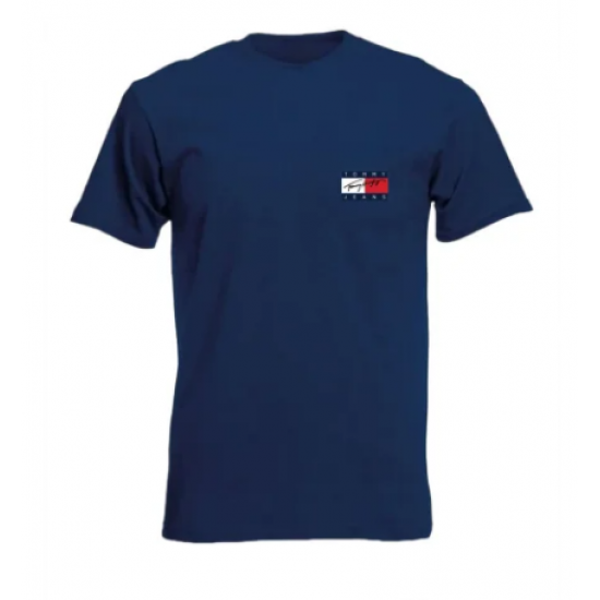 T-SHIRT 100% ΒΑΜΒΑΚΙ ΜΕ LOGO - ΜΠΛΕ ΣΚΟΥΡΟ - TOMMY JEAN EST T-SHIRT 100% ΒΑΜΒΑΚΙ ΜΕ LOGO - ΜΠΛΕ ΣΚΟΥΡΟ - TOMMY JEAN EST